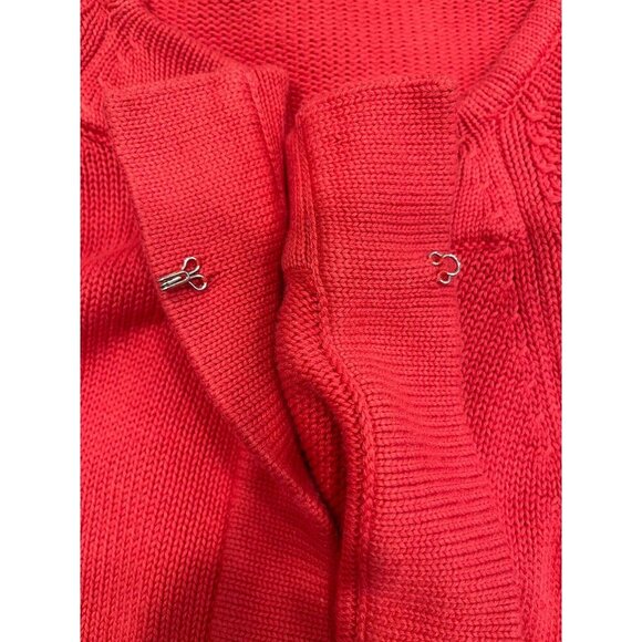 Talbots Women's Tight Knit Cardigan Size Large Coral Red Pockets Long Sleeves - Picture 4 of 9